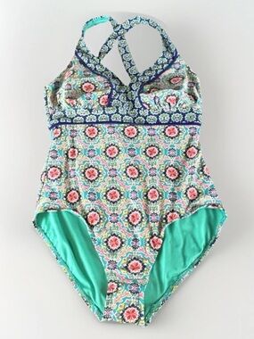 CATALINA Floral Morrocan Mandala Colorful One Piece Swimsuit Womens Large 12 14